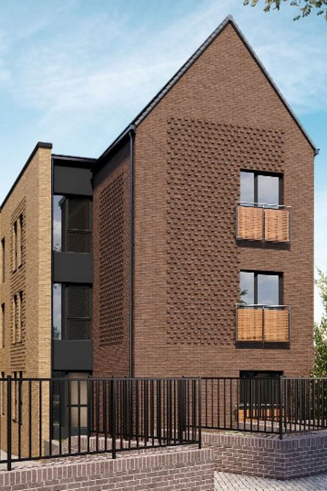 cgi image of the exterior of a new development by fortior homes